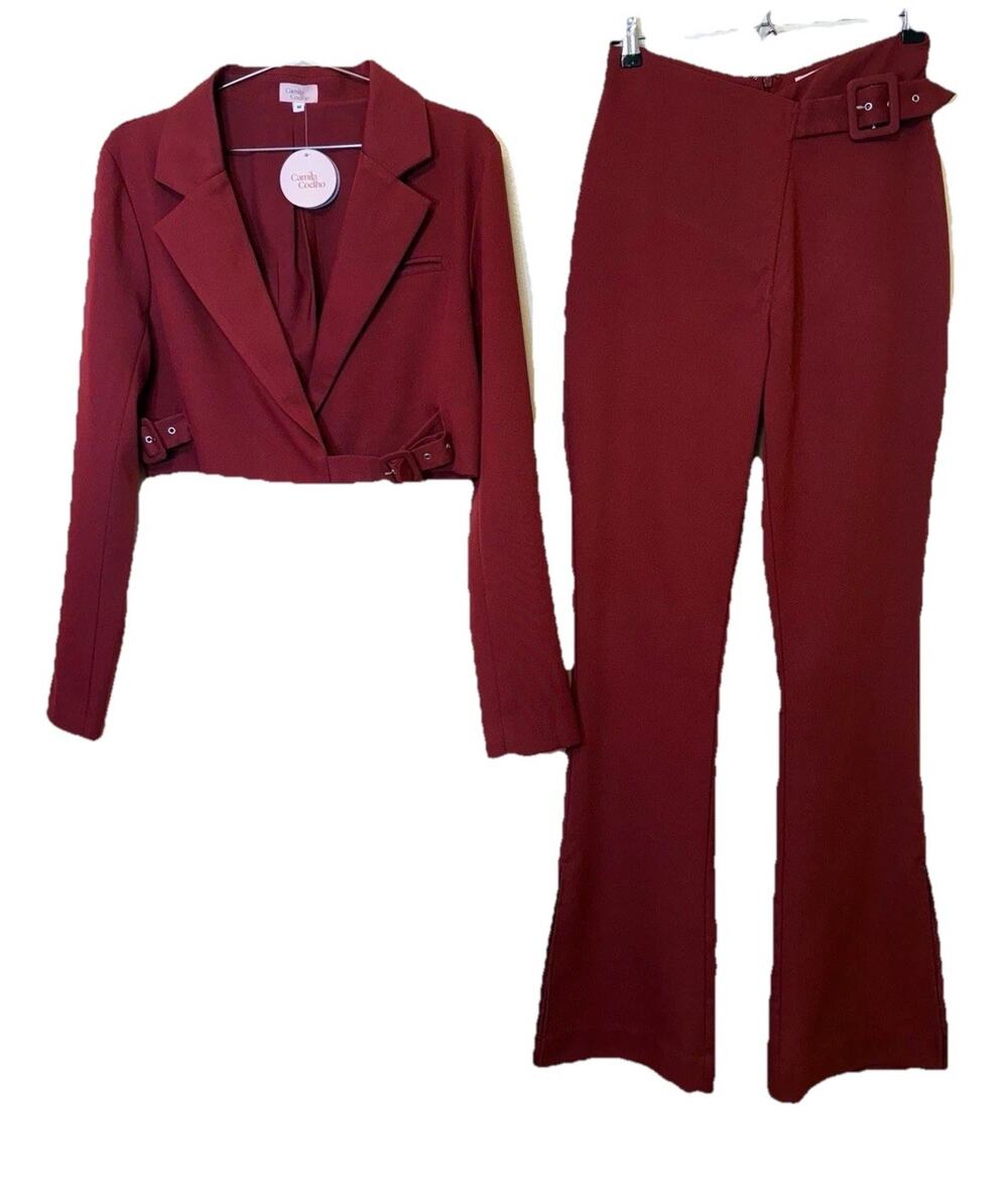 New Tall Small Medium ❤️ Suit Revolve Camila Coelho Brown Women Pant Crop Blazer